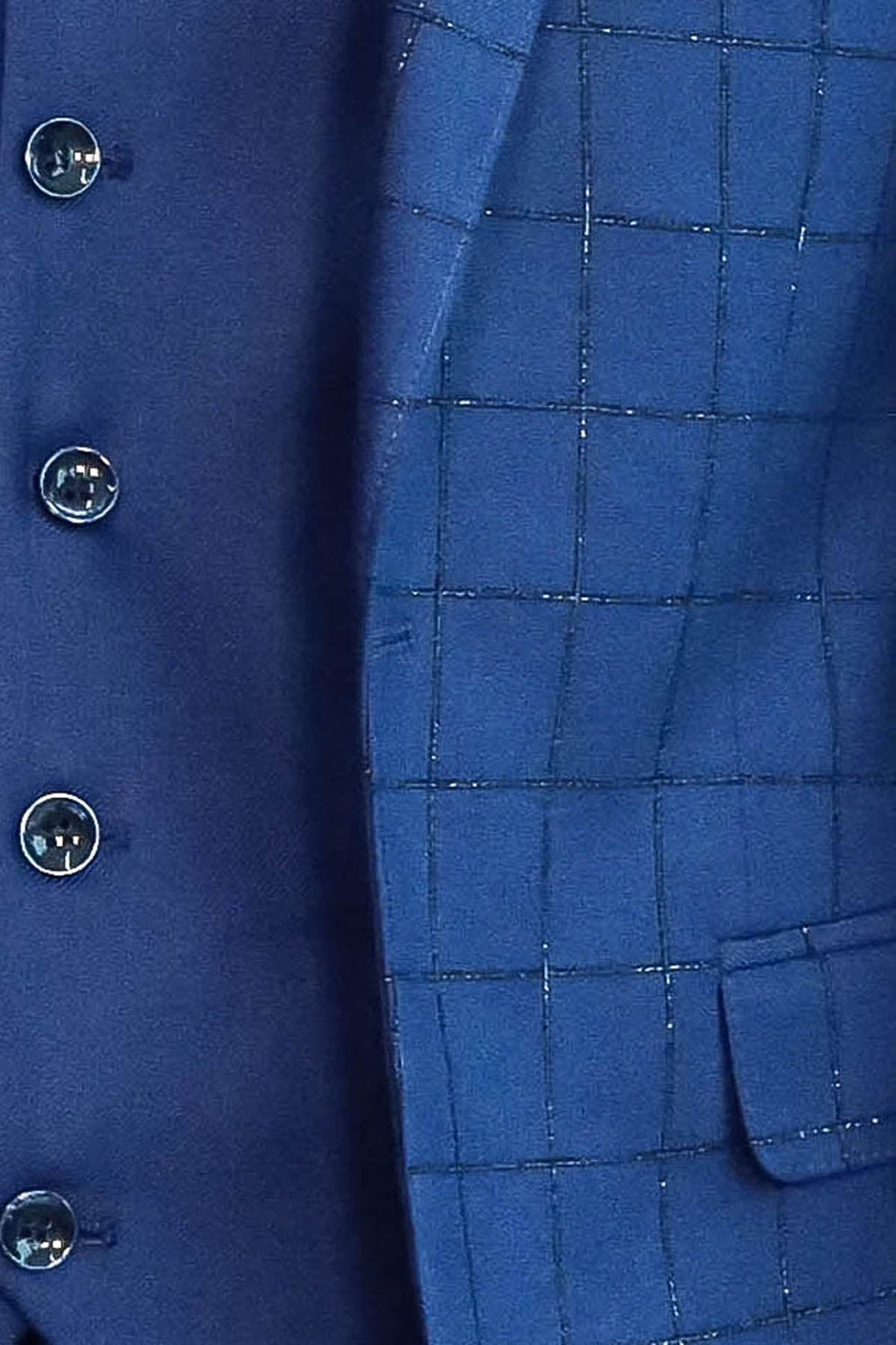Blue Vested Suit With Plaid Blazer - Wessi
