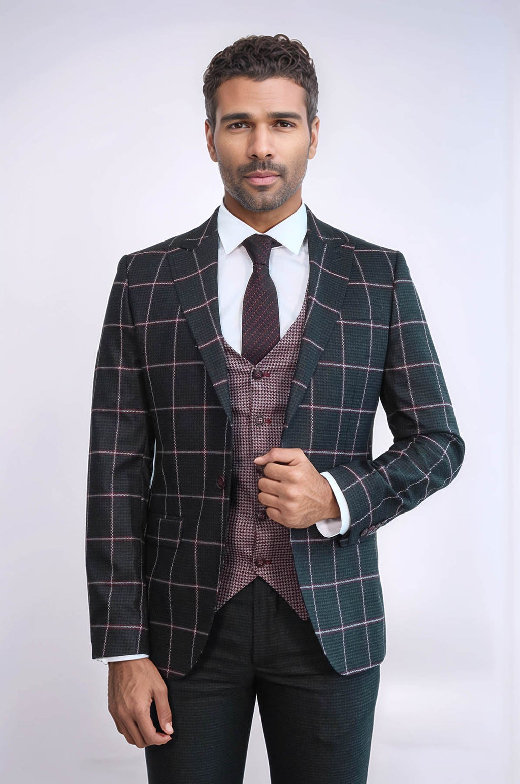 Checked Patterned Slim Fit Black Men Suit - Wessi