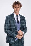 Checked Patterned Slim Fit Green Men Suit - Wessi