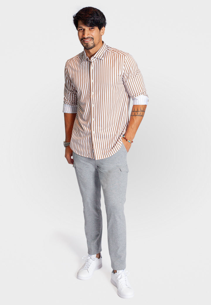 The Go Big Stripe Long Sleeve Tech Shirt - Espresso