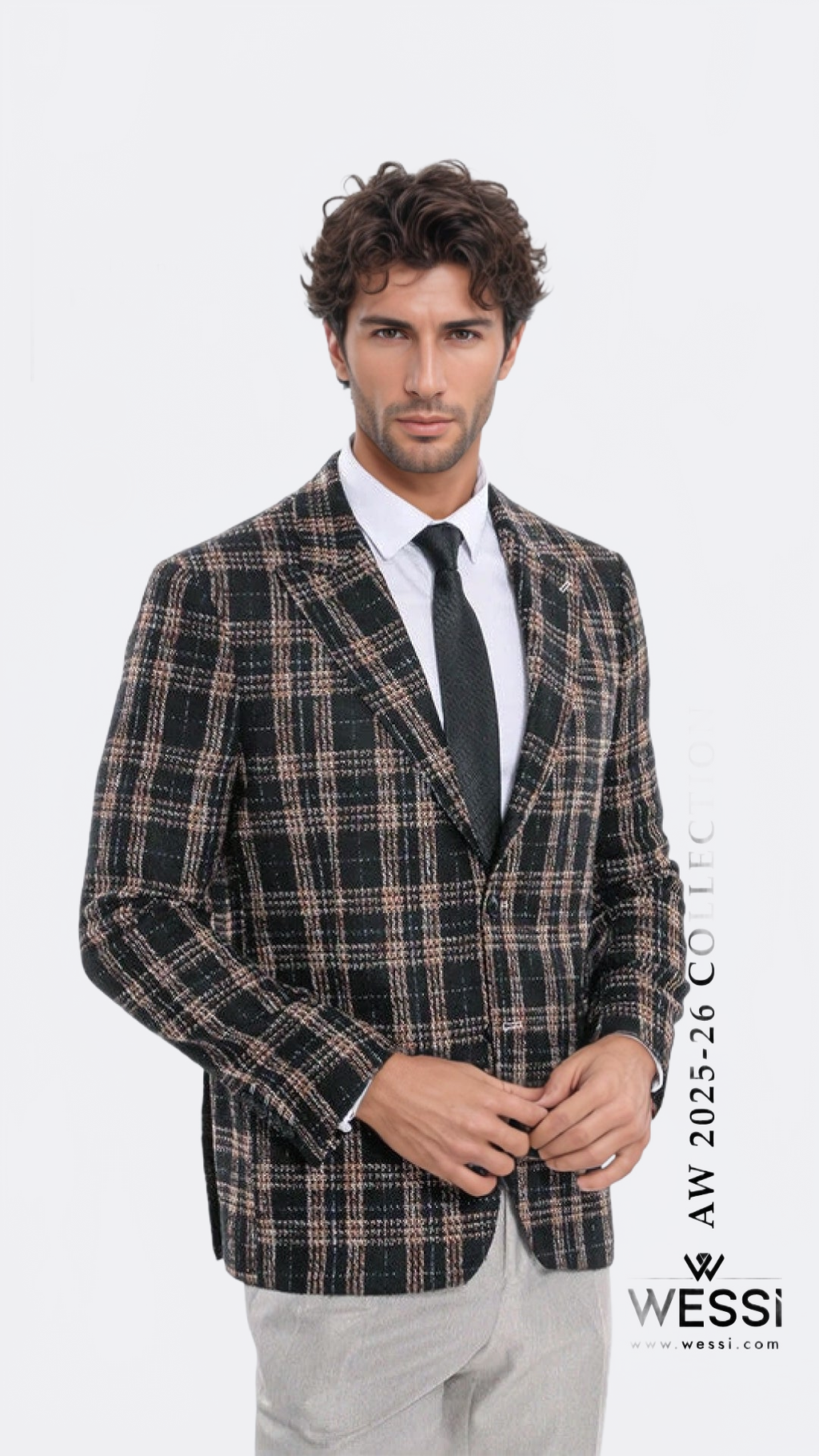 Plaid Slim Fit Black Men Blazer - Wessi