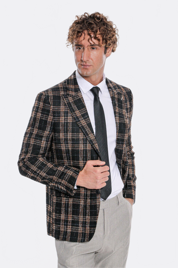 Plaid Slim Fit Black Men Blazer - Wessi