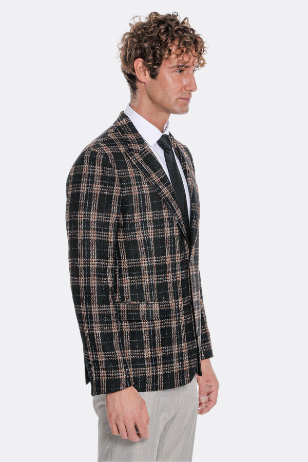 Plaid Slim Fit Black Men Blazer - Wessi