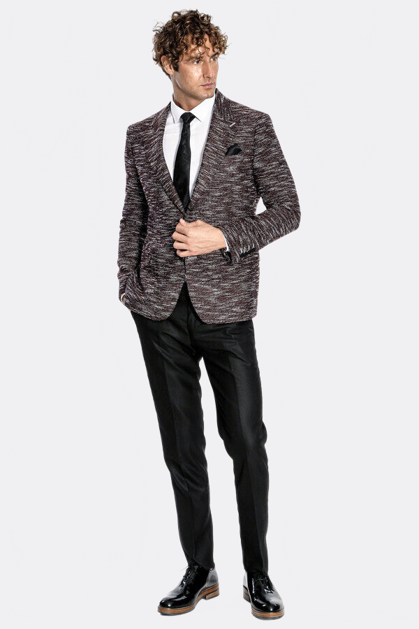 Slim Fit Patterned Sport Burgundy Men Blazer - Wessi