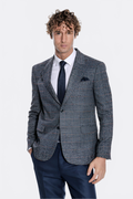 Checked Navy Blue Men Blazer - Wessi