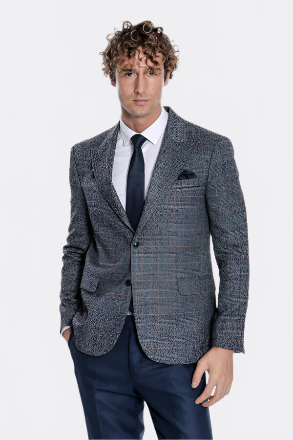Checked Navy Blue Men Blazer - Wessi