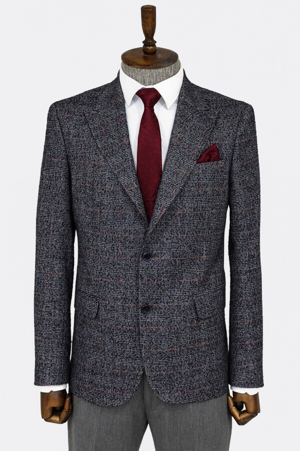 Checked Navy Blue Men Blazer - Wessi