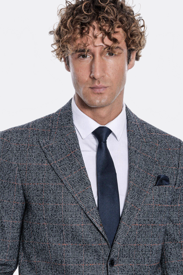 Checked Navy Blue Men Blazer - Wessi