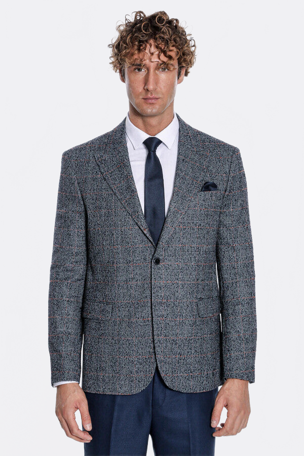 Checked Navy Blue Men Blazer - Wessi