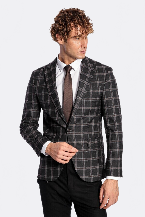Slim Fit Peak Lapel Black Men Blazer - Wessi