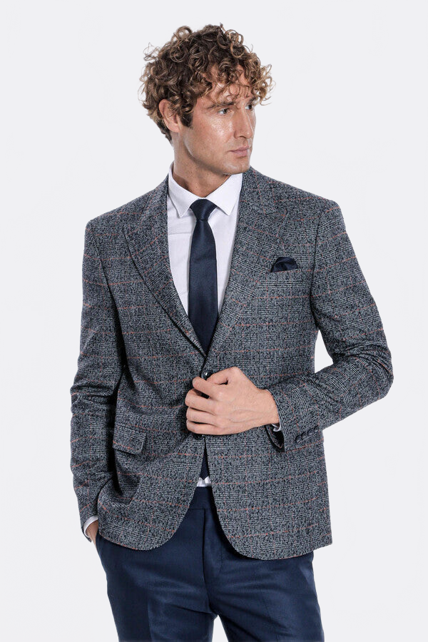 Checked Navy Blue Men Blazer - Wessi