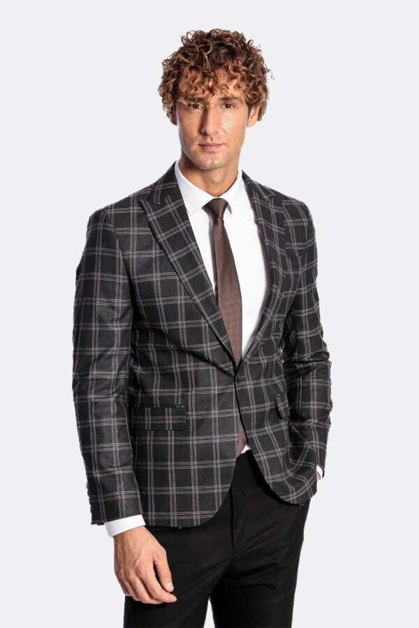 Slim Fit Peak Lapel Black Men Blazer - Wessi