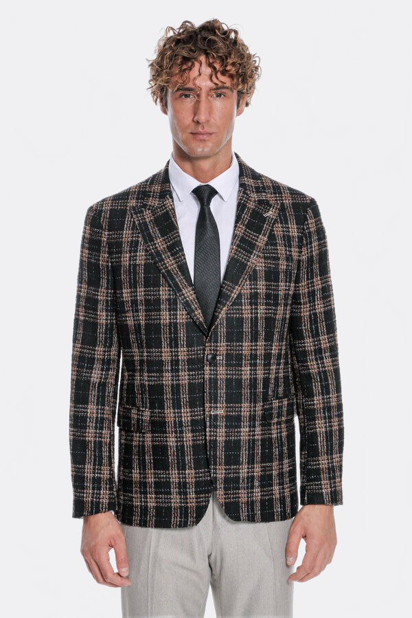 Plaid Slim Fit Black Men Blazer - Wessi