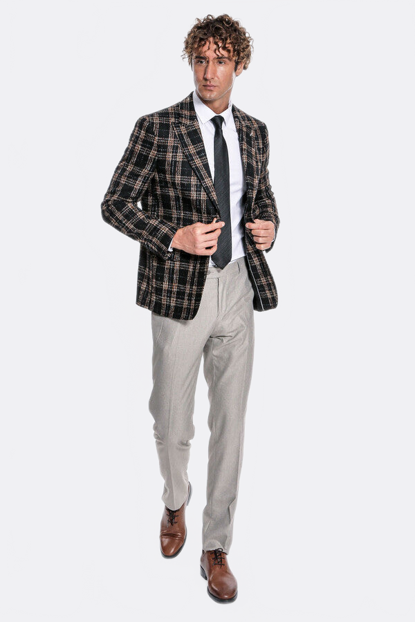 Plaid Slim Fit Black Men Blazer - Wessi
